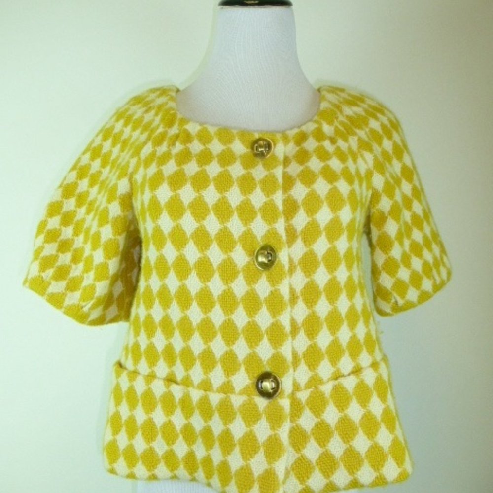 LEIFSDOTTIR ANTHROPOLOGIE GOLD geometric short sleeve cropped top jacket 2